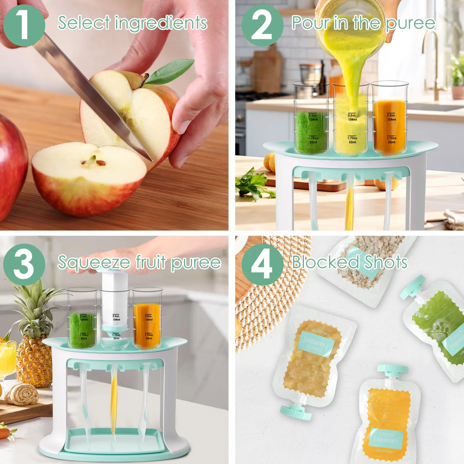 Squeeze Station for Baby Reusa - đánh giá và giá Baby Food Reusable Pouches