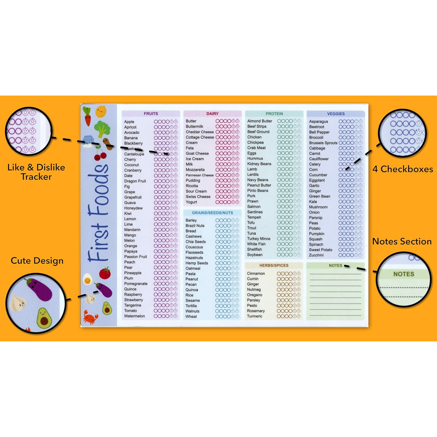 Baby First Foods Tracker, High - đánh giá và giá Baby Food List